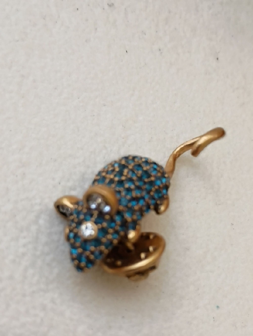 Marc Jacobs Gold-Tone Mouse Brooch with Blue Crystal Accents